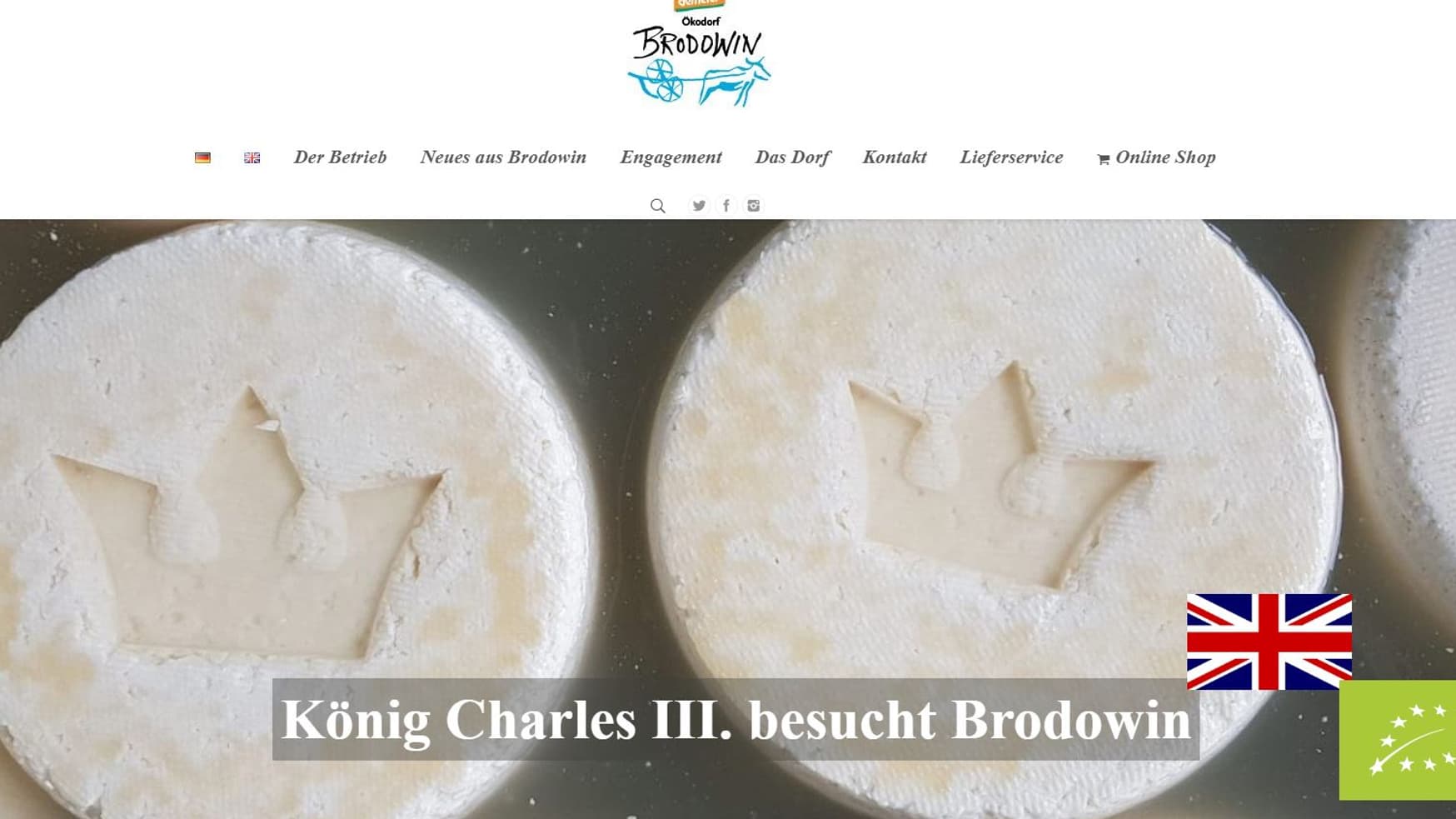 Le site web de l'éco-village de Brodowin, que doit visiter le roi Charles le 30 mars 2023.