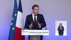 Olivier Véran lors d'une conférence de presse le 20 janvier 2022