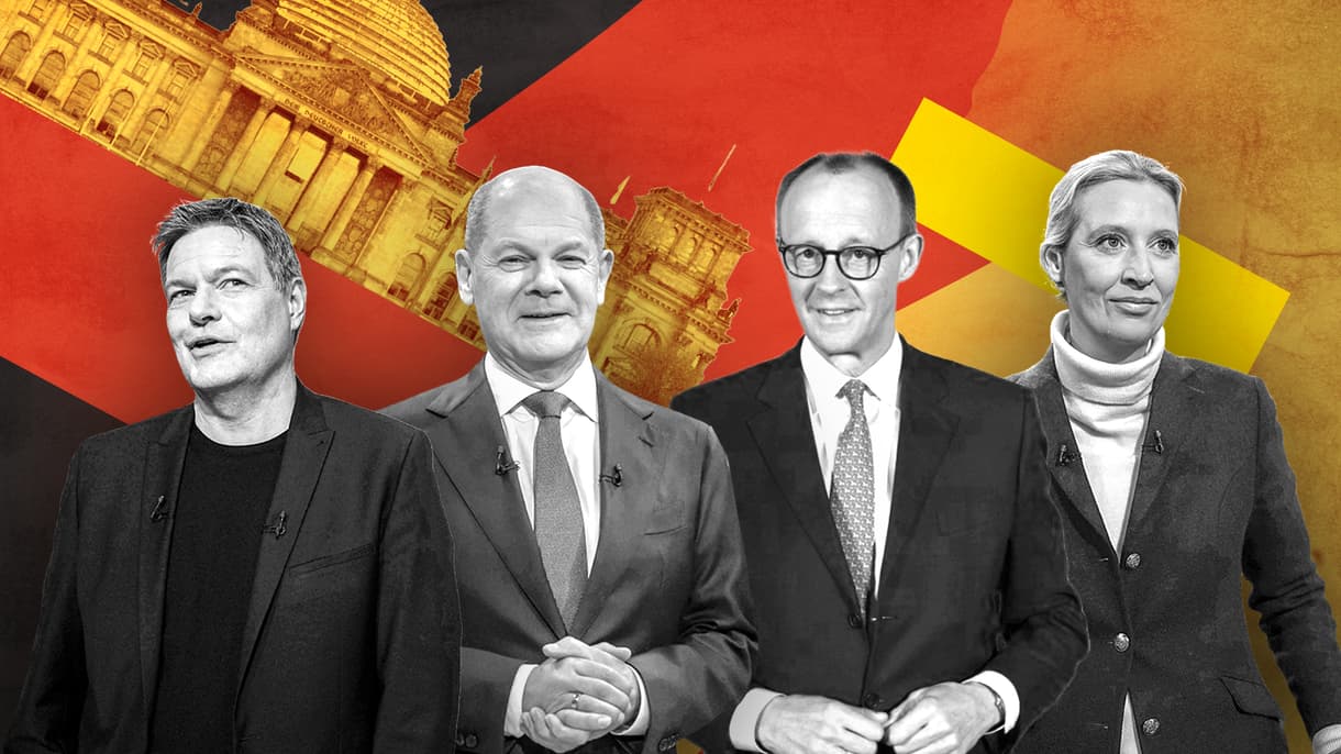 Robert Habeck (Grüner), Olaf Scholz (SPD), Friedrich Merz (CDU) et Alice Weidel (AfD), chefs de file des principaux partis en lice pour les élections fédérales allemandes du 23 février 2025