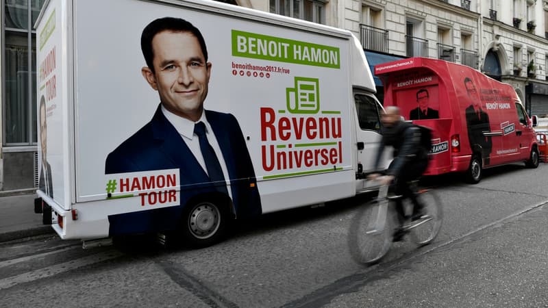 La caravane du revenu universel lancée par Benoît Hamon le 3 avril 2017.