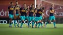 Les joueurs du Barça à l'échauffement, à Majorque le 13 juin 2020