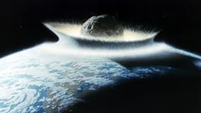Vue d'artiste d'une collision d'un astéroïde géant avec la Terre.