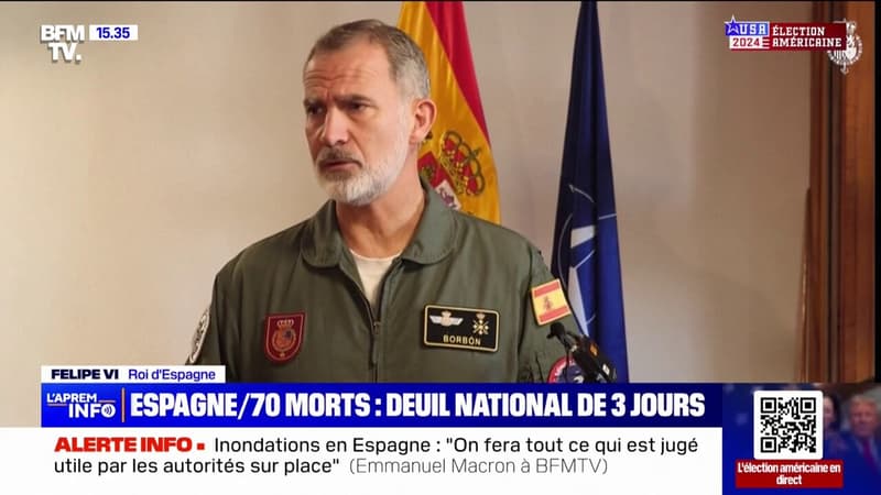 Crues meurtrières en Espagne: le roi Felipe VI exprime ses 