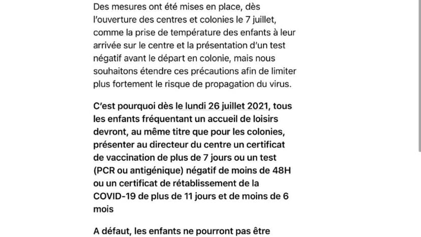 Le mail reçu par les parents à Nice évoquant un pass sanitaire Le mail reçu par les parents à Nice évoquant un pass sanitaire