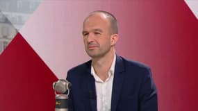 Le coordinateur de La France insoumise, Manuel Bompard, au micro de BFMTV-RMC lundi 14 avril 
