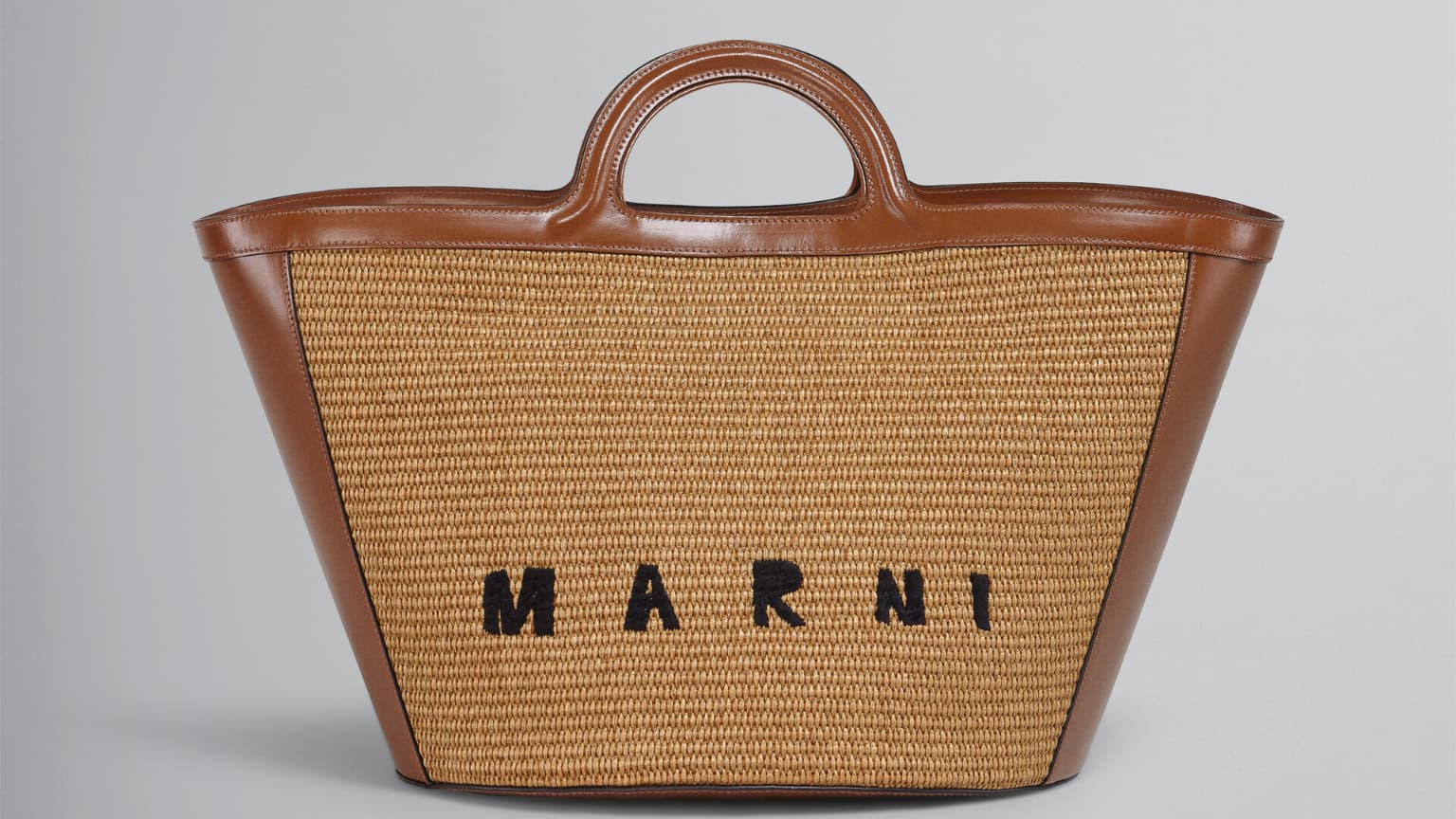 MINI-SAC TROPICALIA EN RAPHIA ET CUIR MARRON- Marni 
