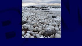 La plage finlandaise Marjaniemi recouverte d'oeufs de glace.