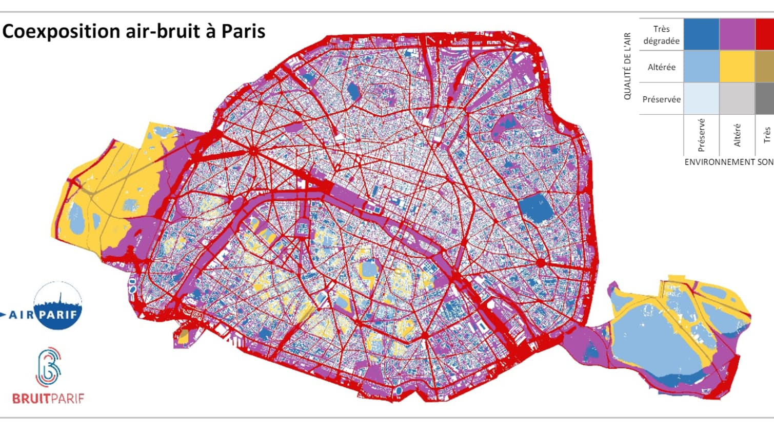Une grande partie de Paris est exposée à la pollution de l'air et la pollution sonore.