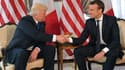 Donald Trump et Emmanuel Macron à la résidence de l'ambassadeur américain à Bruxelles (Belgique), en marge d'une réunion sur l'Otan, le 25 mai 2017
