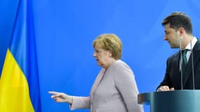 Angela Merkel et le président ukrainien Volodymyr Zelensky ce mardi à Berlin.