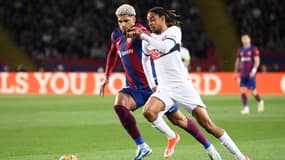 Bradley Barcola lors de Barça-PSG, le 16 avril 2024 en Ligue des champions