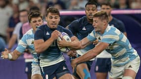 Le Français Antoine Dupont lors d'un match de rugby à 7 des JO 2024 contre l'Argentine, juillet 2024