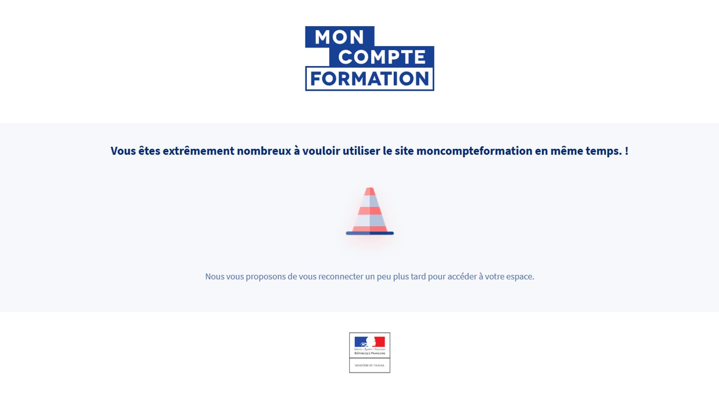 L'espace personnel de formation est inaccessible.