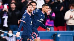 Messi, Marquinhos et Mbappé lors de PSG-ASSE le 26 février 2022.