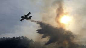 Un avion largue une charge d'eau sur un incendie en Corse en février 2020. (Illustration)
