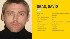 Fiche d'avis de recherche de David Gras, diffusé par Europol, l'office européen de police.