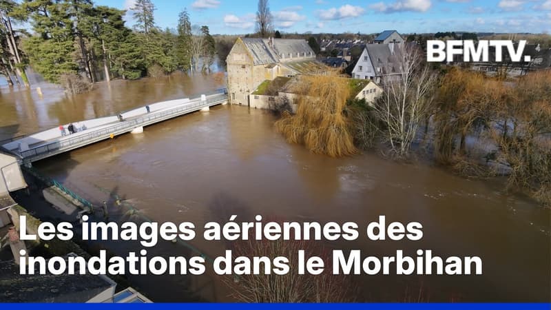 Bretagne: les images aériennes des inondations dans le Morbihan