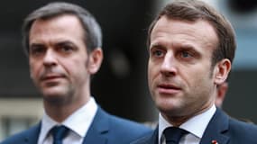 Olivier Véran et Emmanuel Macron à Paris le 10 mars 2020