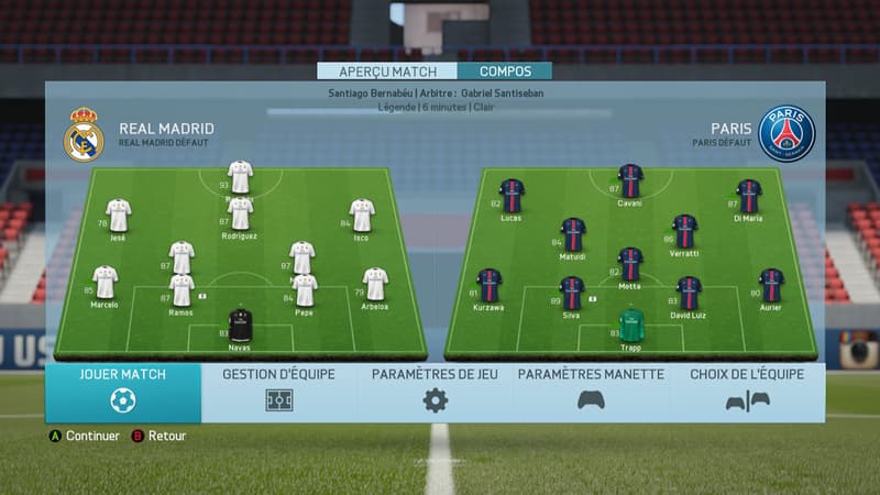 Les compos d"équipe du Real Madrid et du PSG