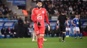 Alaa Bellaarouch lors du match de Ligue 1 entre Strasbourg et le PSG, le 02/02/2024