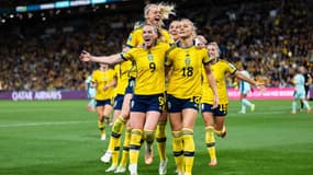 La Suède célébrant un but de Kosovare Asllani lors de la Coupe du monde féminine, à Brisbane le 19 août 2023