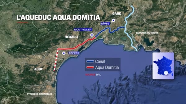 Le plan de l'actuel aqueduc Aqua DOmitia ainsi que son projet d'extension