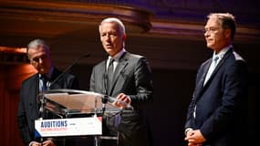 Michel Picon (U2P), Patrick Martin (Medef) et François Asselin (CPME) en juin 2024 lors de la campagne des élections européennes.