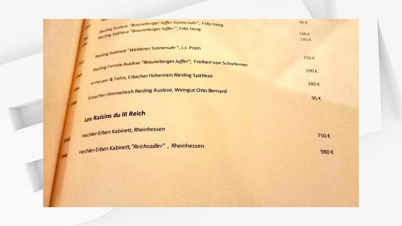 La carte des vins du restaurant "Vantre", situé dans le XIe arrondissement de Paris.