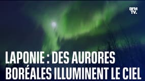 Des aurores boréales vertes, roses et blanches illuminent le ciel de la Laponie