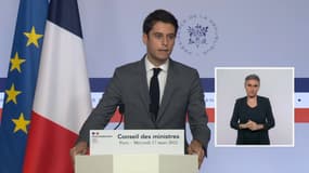 Le porte-parole du gouvernement Gabriel Attal à l'issue du conseil des ministres le 17 mars 2021.