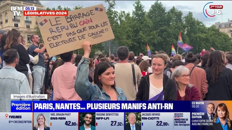 Législatives: les images du rassemblement anti-RN place de la République à Paris après le premier tour