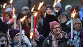 Rassemblement de soutien au mouvement #MeToo à Stockholm, en Suède, le 14 janvier 2018