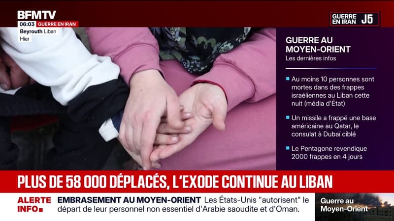 Guerre au Moyen-Orient: plus de 58.000 déplacés selon les autorités libanaises, l'exode continue au Liban
