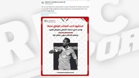 L'annonce de la mort de Suleiman Al-Obeid, surnommé le "Pelé palestinien", sur X, août 2025