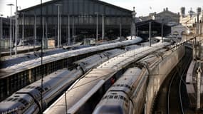 Des trains stationnés à la gare du Nord à Paris le 7 mars 2025, suite à la découverte d'une bombe de la Seconde Guerre mondiale