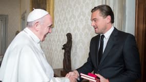 Rencontre entre le pape François et Leonardo Di Caprio, le 28 janvier 2016.