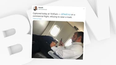 Le sénateur Ted Cruz photographié sans masque dans un avion par un utilisateur de Twitter, en juillet 2020.