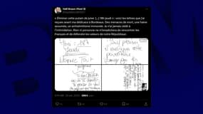La présidente de l'Assemblée nationale Yaël Braun-Pivet dénonce un courrier à caractère antisémite, sur X ce vendredi 25 avril.