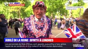 L'émotion d'Alan, fan de la reine, habillé aux couleurs de la Grande-Bretagne à l'occasion du Jubilé d'Elizabeth II