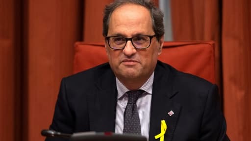 Le député Quim Torra participe à une réunion de son parti Ensemble pour la Catalogne au parlement catalan à Barcelone le 11 mai 2018