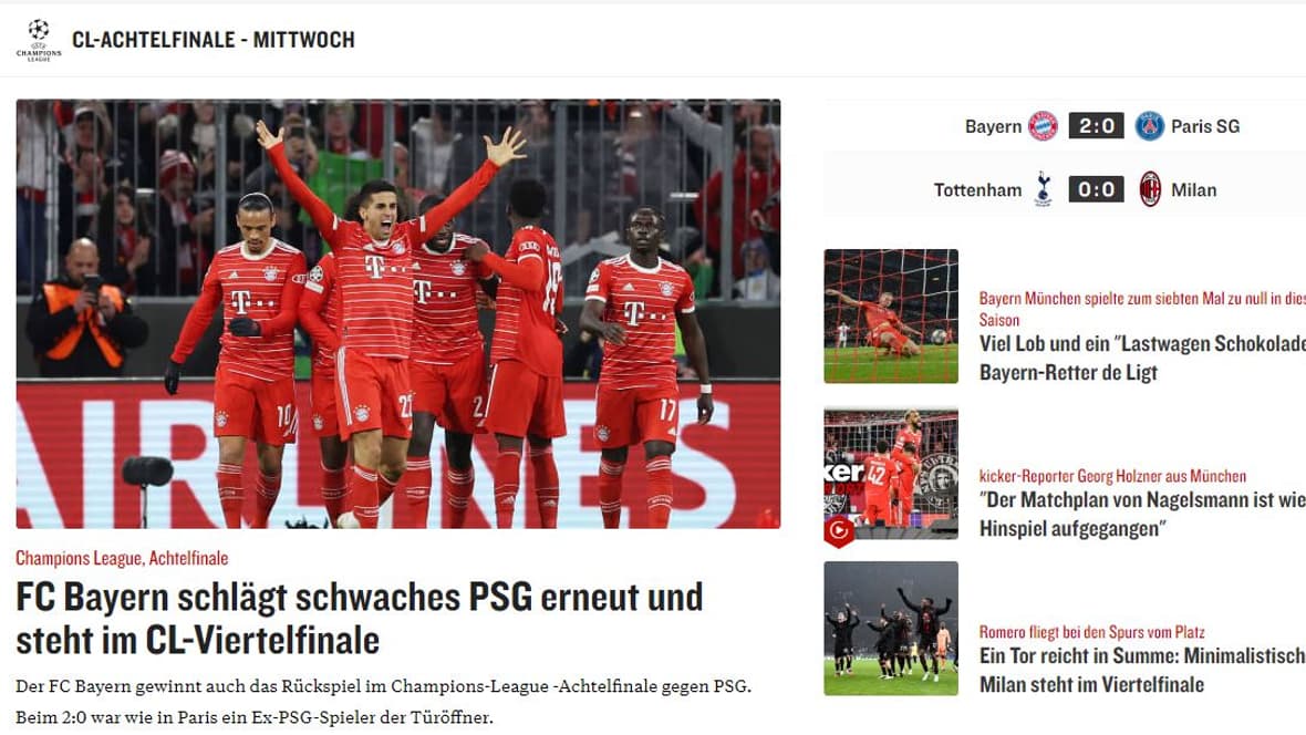 La home du site de Kicker