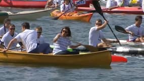 Anne Hidalgo et Tony Estanguet en canoë sur la Seine pour défendre la candidature de Paris 2024