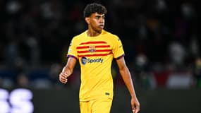 Le Barcelonais Lamine Yamal lors du quart aller de Ligue des champions face au PSG