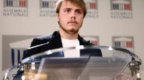 Le député de La France Insoumise (LFI) Louis Boyard en conférence de presse le 14 novembre 2022 à l'Assemblée nationale à Paris
