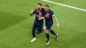 Sergio Ramos et Kylian Mbappé lors du match PSG-Clermont (2-3, 38e journée de L1), le 3 juin 2023