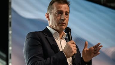 Le PDG d'Airbus, Guillaume Faury, s'exprime lors du sommet Airbus 2025 au siège d'Airbus à Toulouse, dans le sud de la France, le 24 mars 2025.