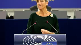 la commissaire européenne à la Concurrence, Margrethe Vestager, au Parlement européen, le 19 octobre 2021 à Strasbourg