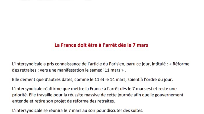 Le communiqué de l'intersyndicale