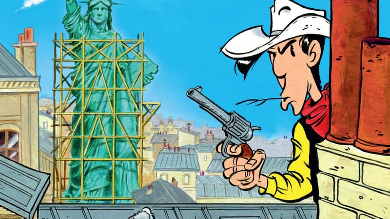 Détail de couverture d'Un Cowboy à Paris, le nouveau Lucky Luke