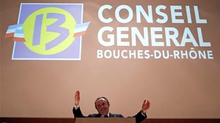 Jean-Noël Guérini, président du conseil général des Bouches-du-Rhône, après sa réélection, fin mars. La police a mené plusieurs perquisitions mardi, dont une à l'hôtel du département, dans le cadre de l'enquête sur des marchés publics présumés frauduleux.